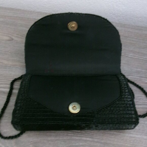 Vintage Beaded Art Deco Style Crossbody Purse Shoulder Bag Multi Color Black Red - Picture 11 of 13